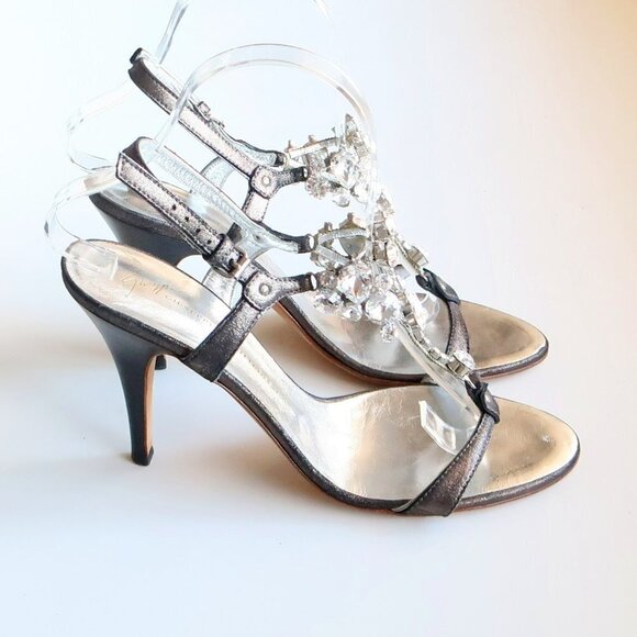 NEW Vicini Giuseppe Zanotti Silver Heels / Sandals w Crystal Embellishments 8 - Picture 2 of 16